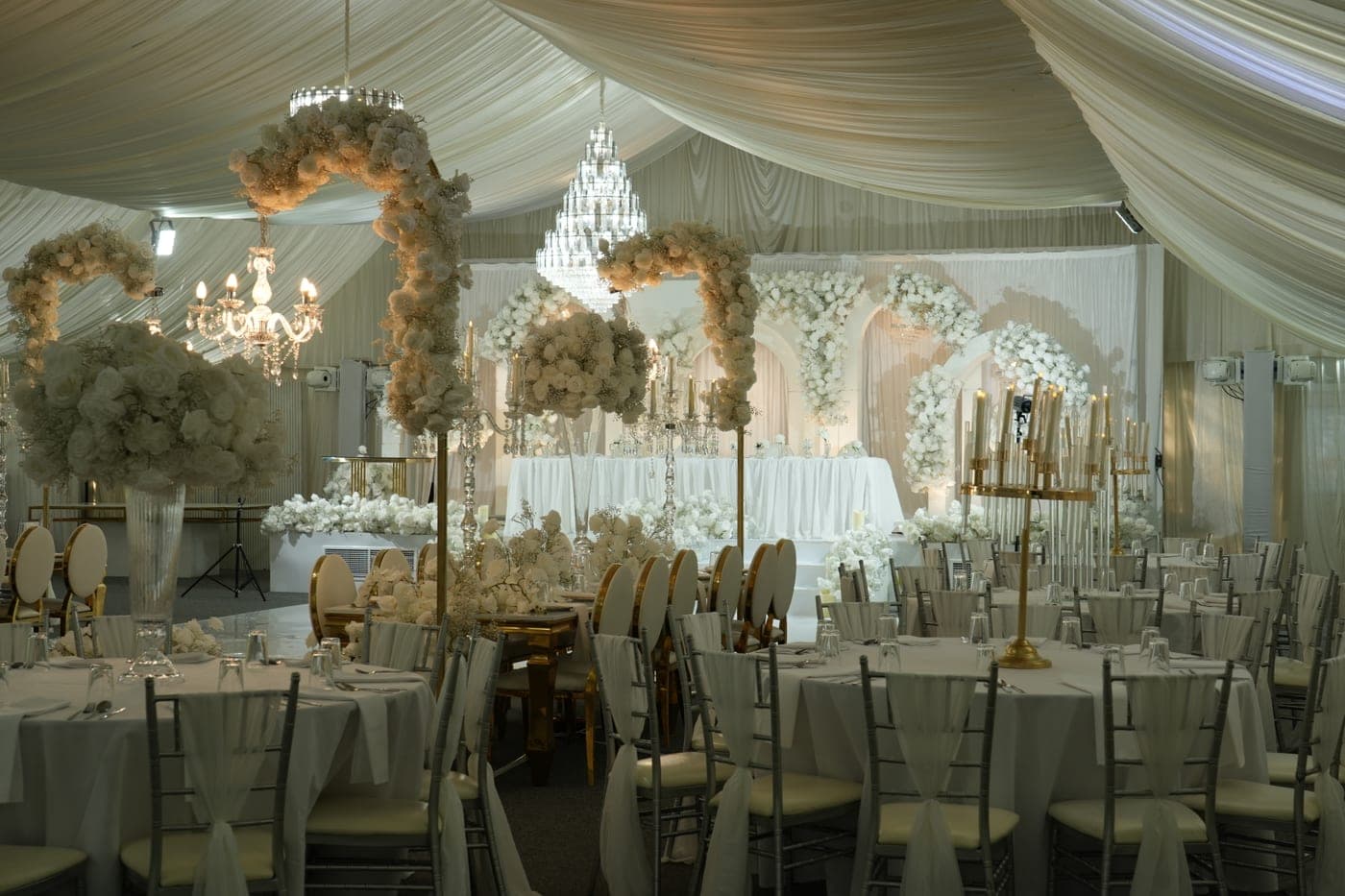 The Lost Garden Marquee dressed for an Asian wedding reception