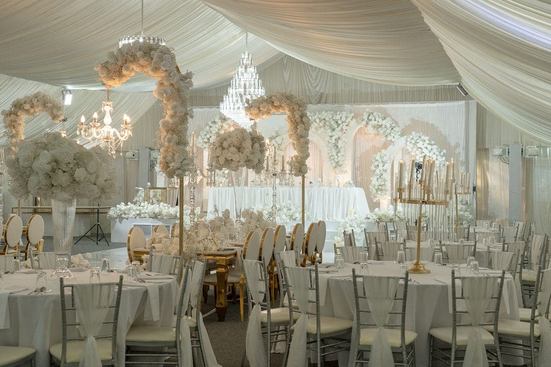 Inside the Lost Garden Marquee dressed for an Asian wedding